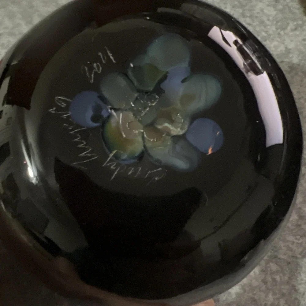Signed Cindy Meyers Art Glass Hand Blown Fused single bud Vase